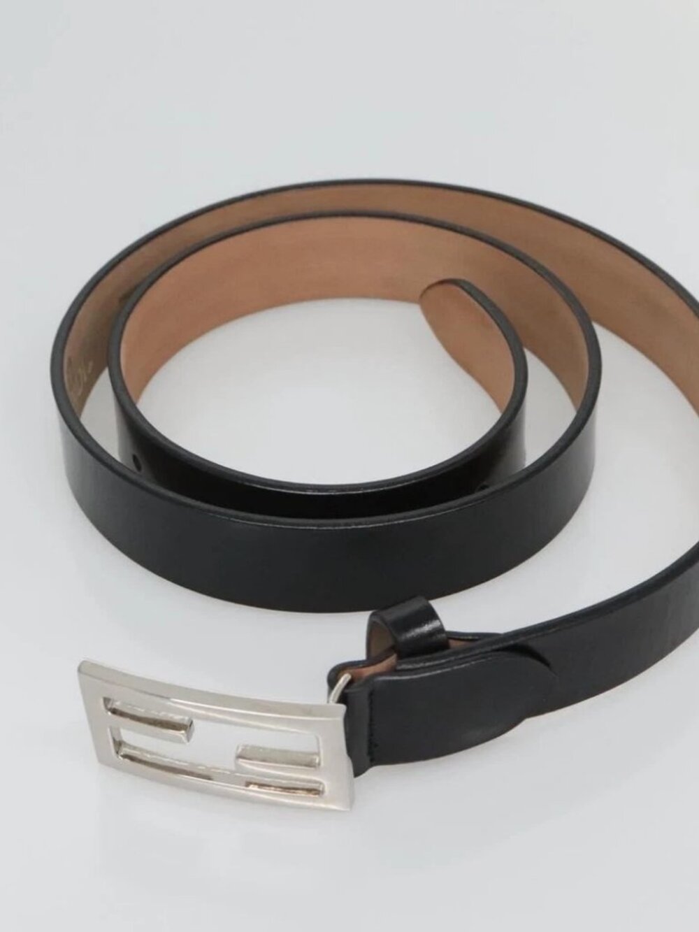 FENDI Belt Leather 41.3" Black Auth sw412 - Picture 7 of 11